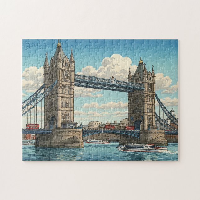 London Tower Bridge Japanese Woodblock Print Pussel (Horisontell)