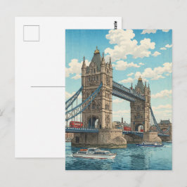 London Tower Bridge Japanese Woodblock Print Vykort