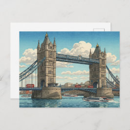London Tower Bridge Japanese Woodblock Print Vykort