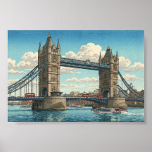 London Tower Bridge Japansk Träblockstryck