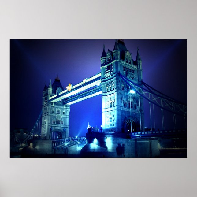 London Tower Bridge på Blå Natt Poster (Framsidan)