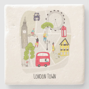 London Town Stylized Karta Tecknad Landmarks Peopl Stenunderlägg