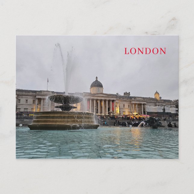 London Trafalgar Square fontänvy vykort (Framsida)