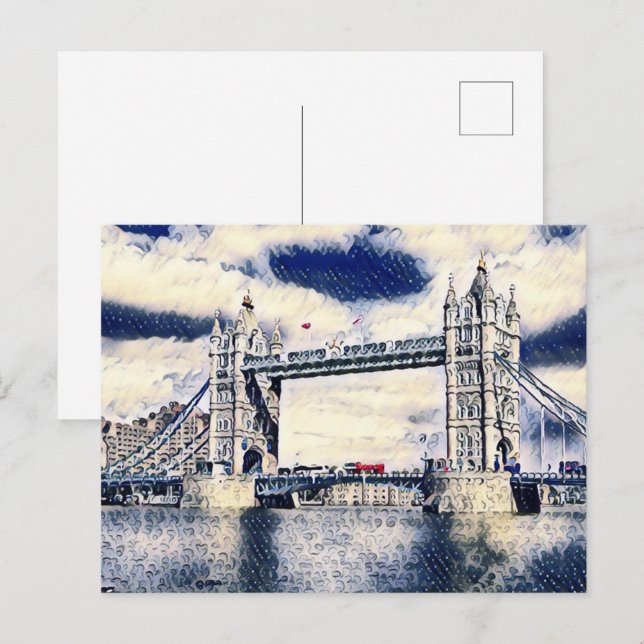 London Travel Vacation Watercolor Art Vykort (Fram/baksida)