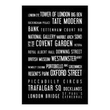 London - typografisk poster, svartvitt