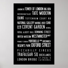 London - typografisk poster, svartvitt poster