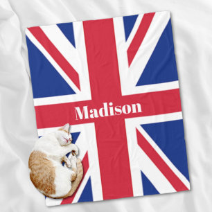 London UK British Flagga Custom Name Union Jack Fleecefilt