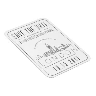 London, UK Bröllop Stylized Skyline Spara datum Magnet