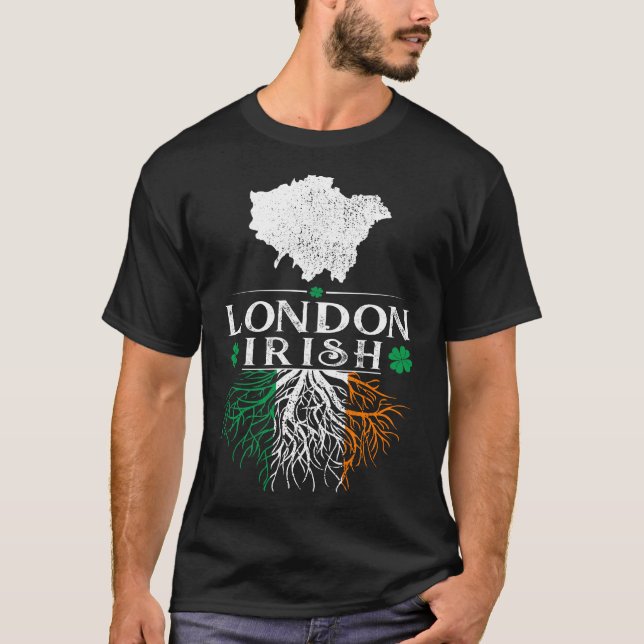 London UK City Irish Roots St Patrick Day T Shirt (Framsida)