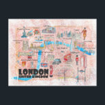 London UK Illustrated Karta med Main Roads Vykort<br><div class="desc">London UK Illustrated Karta med Main Roads, Landmarks & Highlight</div>