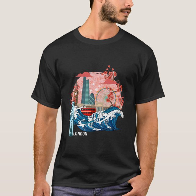 London Uk Japanese Great Wave Kanagawa T Shirt (Framsida)