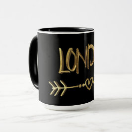 London UK Kärlek Black Guld Typography Elegant Mugg