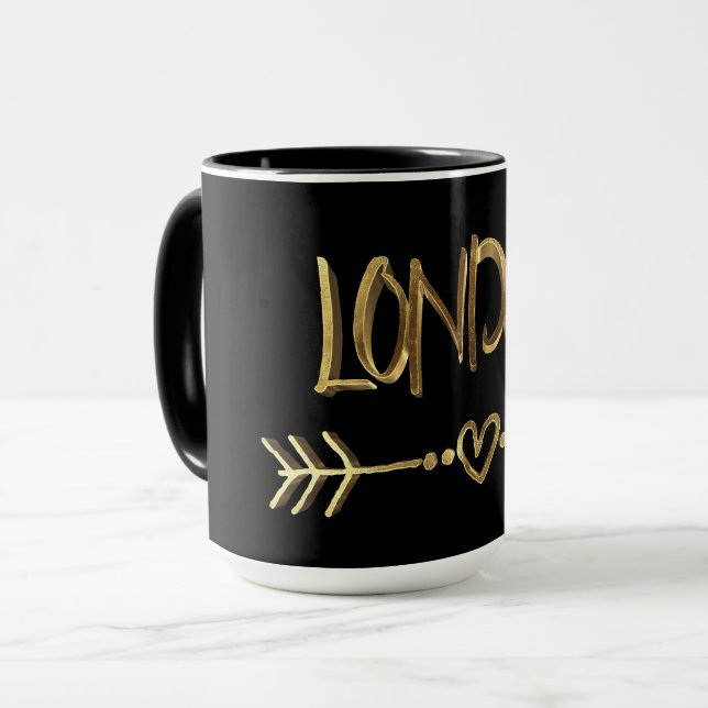 London UK Kärlek Black Guld Typography Elegant Mugg (Framsida vänster)
