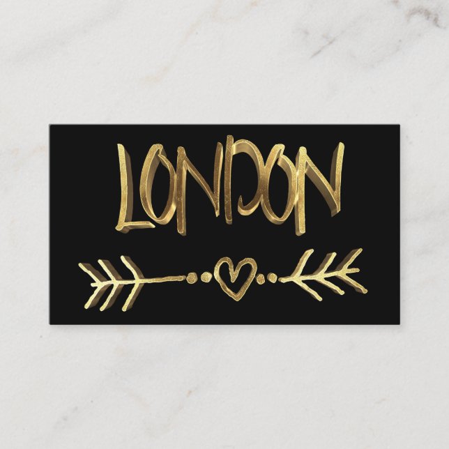 London UK Kärlek Black och Guld Typography Elegant Visitkort (Framsida)