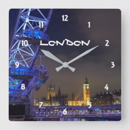 London UK Night Cityscape London Öga View Fyrkantig Klocka
