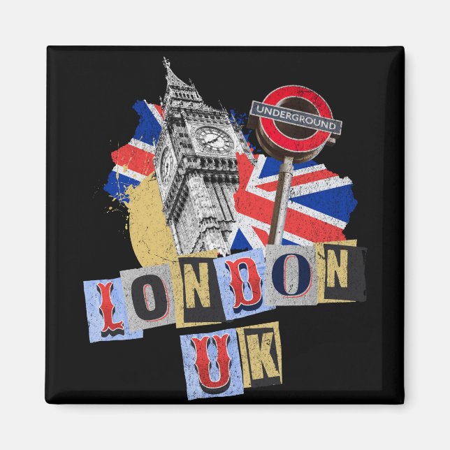 London UK retro stil design Magnet (Framsidan)