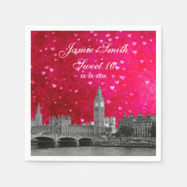 London UK Skyline Shock rosa Red Heart Sweet 16 Pappersservett