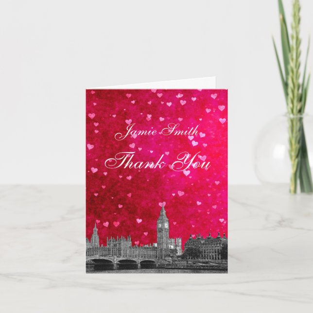 London UK Skyline Shock rosa Red Heart Tack Kort (Framsida)
