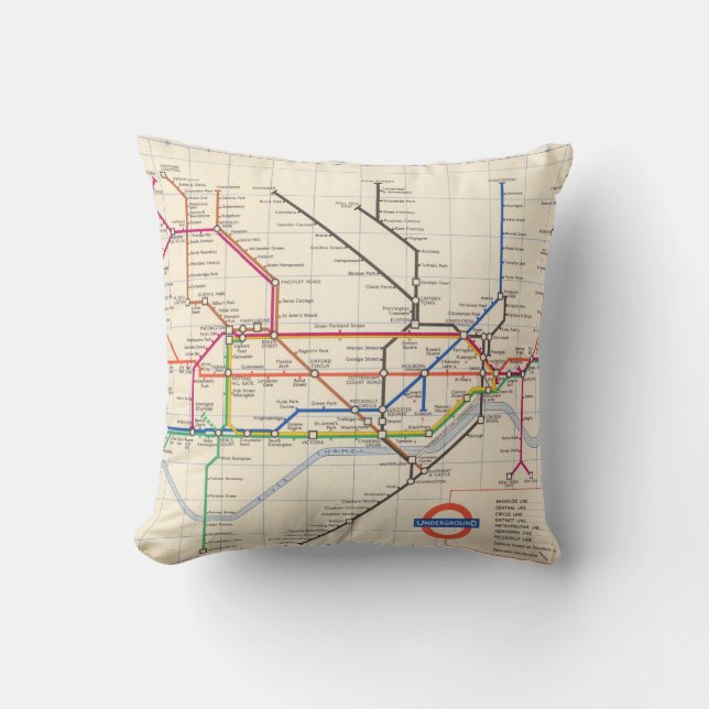 London underjordiska karta kudde (Framsida)