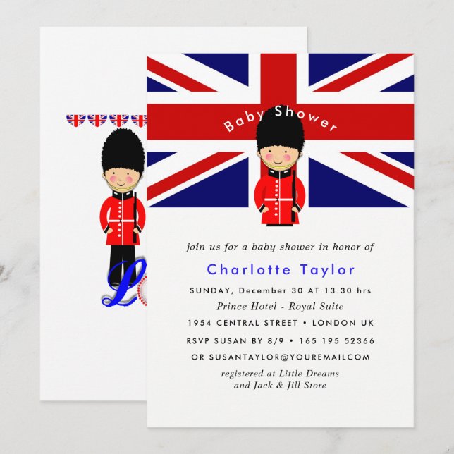 London Union Jack Theme Baby Shower Inbjudningar (Fram/baksida)