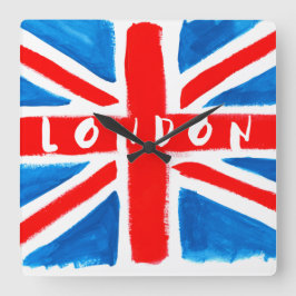 London Union Jack Wall Clock Fyrkantig Klocka