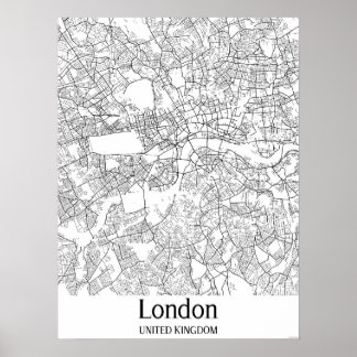 London United Kingdom Black & White City Karta Poster
