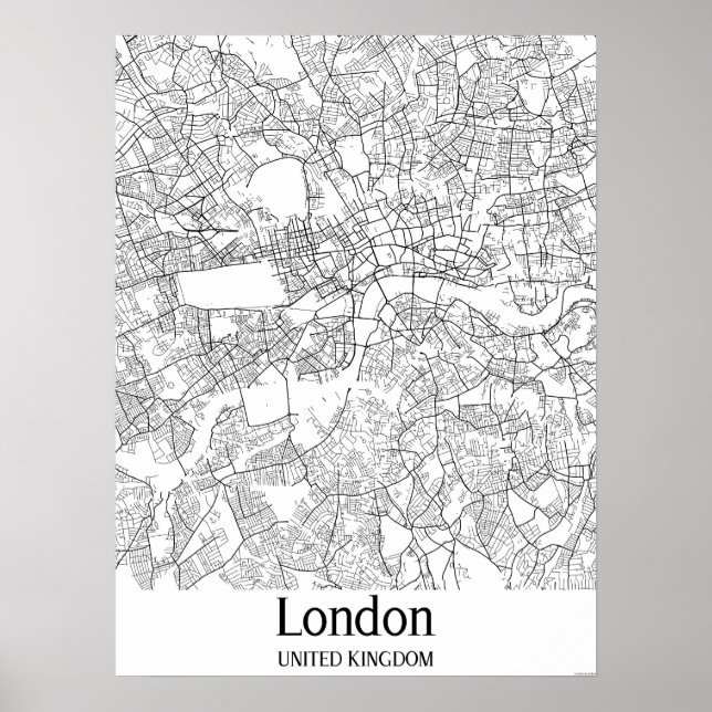 London United Kingdom Black & White City Karta Poster (Framsidan)
