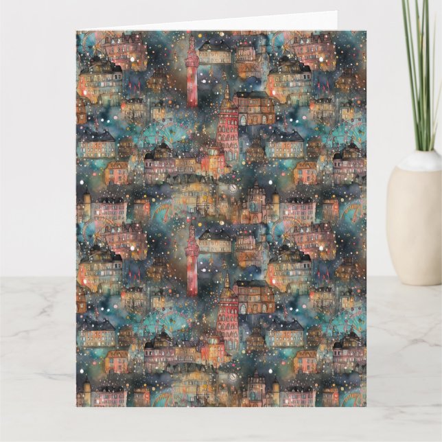 London vid jul och nyår i vattenfärger kort (Framsida)