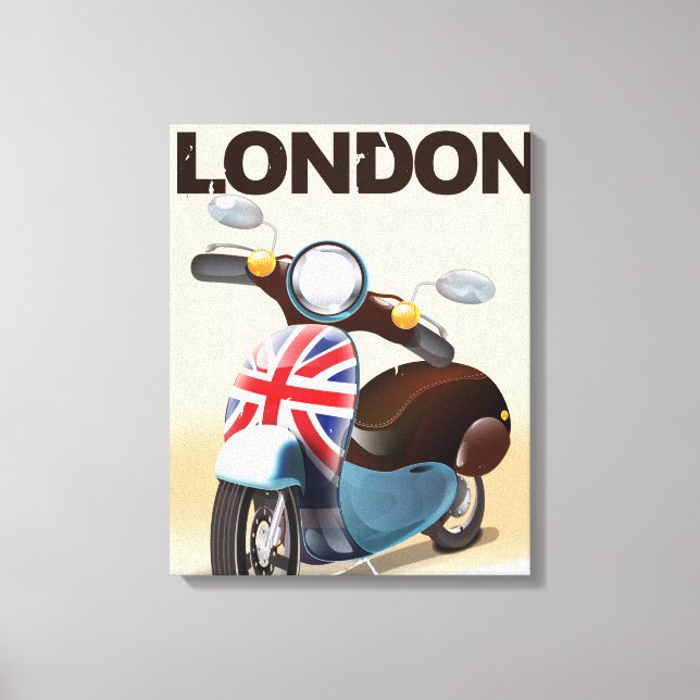 London vintage scooter union jack reseskylt. canvastryck (Framsida)