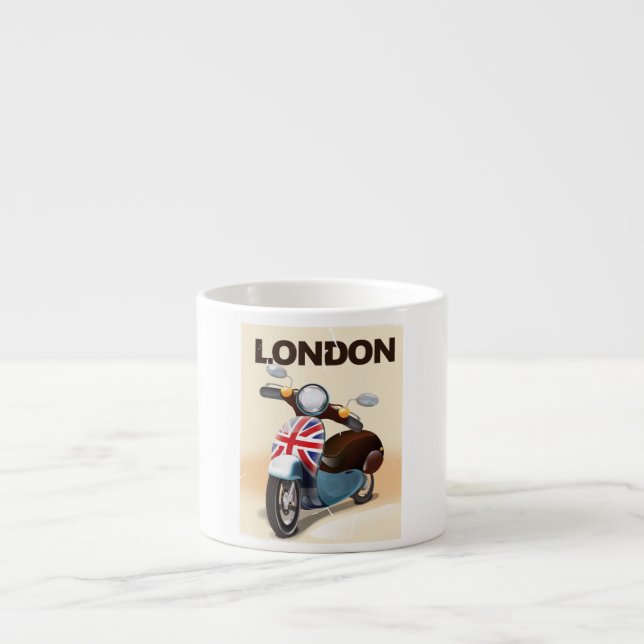 London vintage scooter union jack reseskylt. espressomugg (Framsidan)