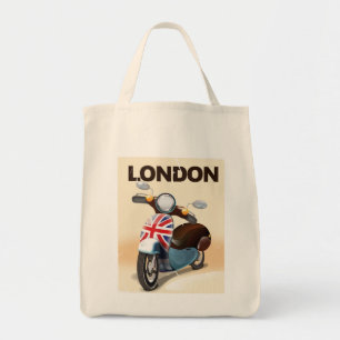 London vintage scooter union jack reseskylt. tygkasse
