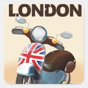 London vintage skoter union jack resposter. fyrkantigt klistermärke