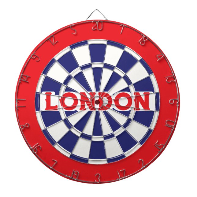 LONDON Vit, Marinblå Och Röd (redigerbar text) Darttavla (Framsidan)