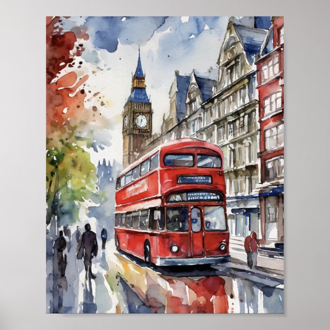 London Watercolor Art Skriv ut Poster (Framsidan)