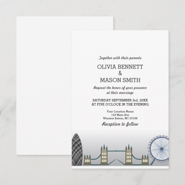 London Wedding Investigation UK England Inbjudningar (Fram/baksida)