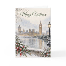 London Westminster Akvarell God Jul Hol