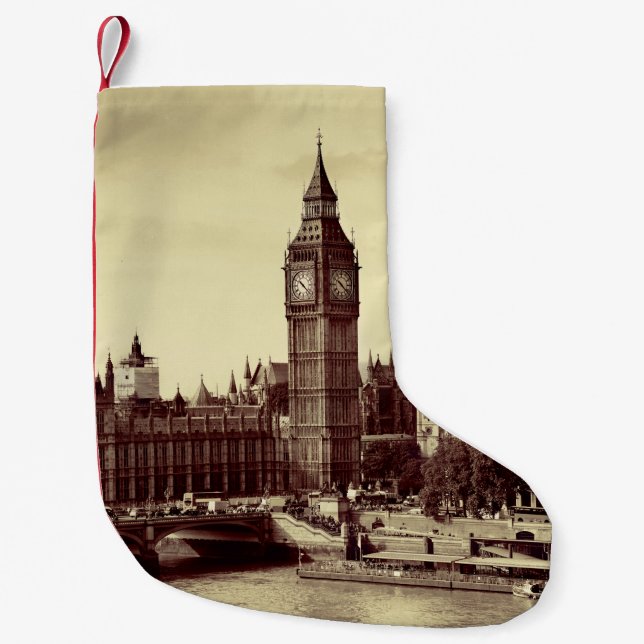 London Westminster med Big Ben och bridge. gammal, Liten Julstrumpa (Framsidan)