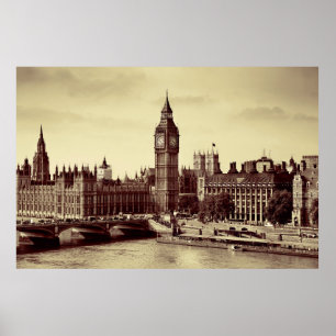 London Westminster med Big Ben och bridge. gammal, Poster
