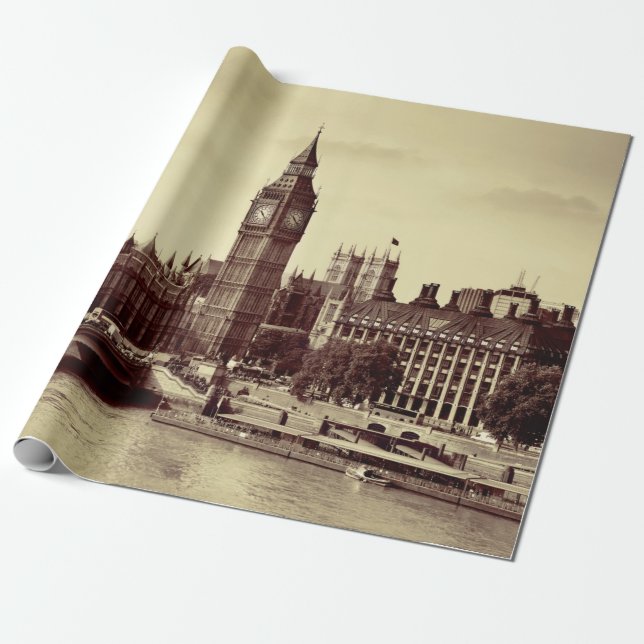 London Westminster med Big Ben och bridge. gammal, Presentpapper (Utrullad)