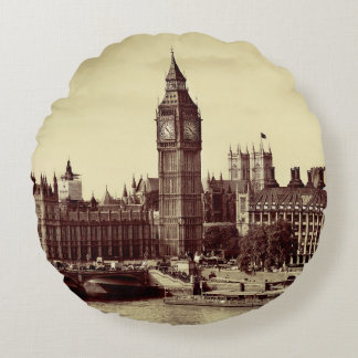 London Westminster med Big Ben och bridge. gammal, Rund Kudde