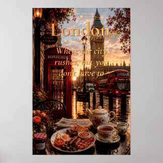 Londonmorgnar Big Ben Röd Telefonkiosk Konst Poster