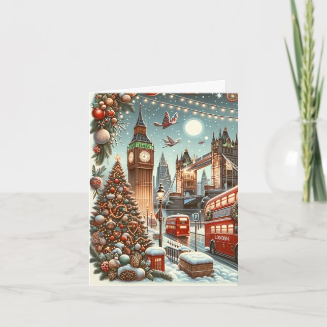 Londons festlige sändare - Vibrant Julbil Kort (Framsida)
