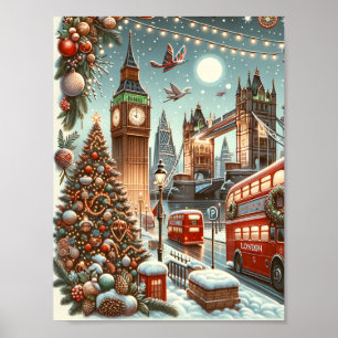 Londons festlige sändare - Vibrant Julbil Poster