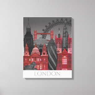 Londons höjder efter natt - röd canvastryck