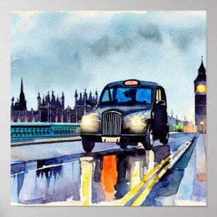 Londons Iconic Black Taxi Cabs, (B) Poster