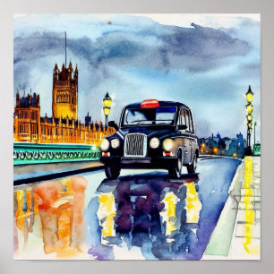 Londons Iconic Black Taxi Cabs, (C) Poster