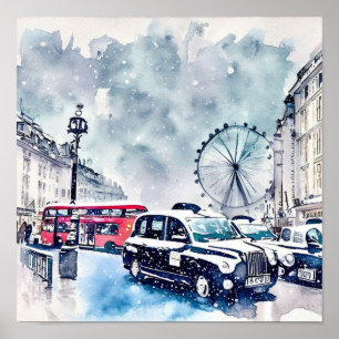 Londons Iconic Black Taxi Cabs, F Poster