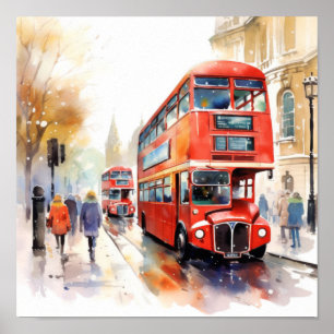 Londons Iconic Red Dubbla-Decker Buss, (E) Poster