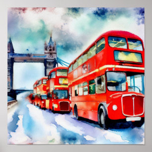 Londons Iconic Red Dubbla-Decker Buss, (G) Poster