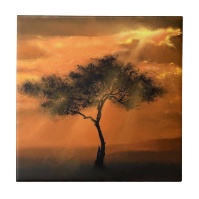Londons Träd Sunbeams - Teckning Art Collection Kakelplatta (Framsidan)